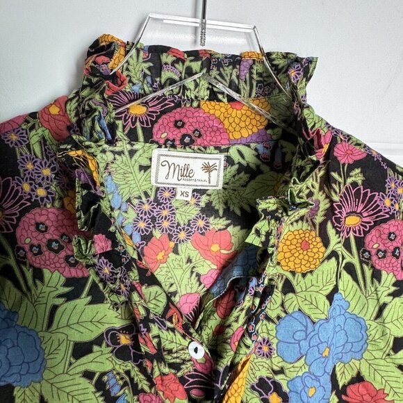 Anthropologie Mille Blair Blouse size XS Bontanica Black Print Long Sleeves - Picture 6 of 7